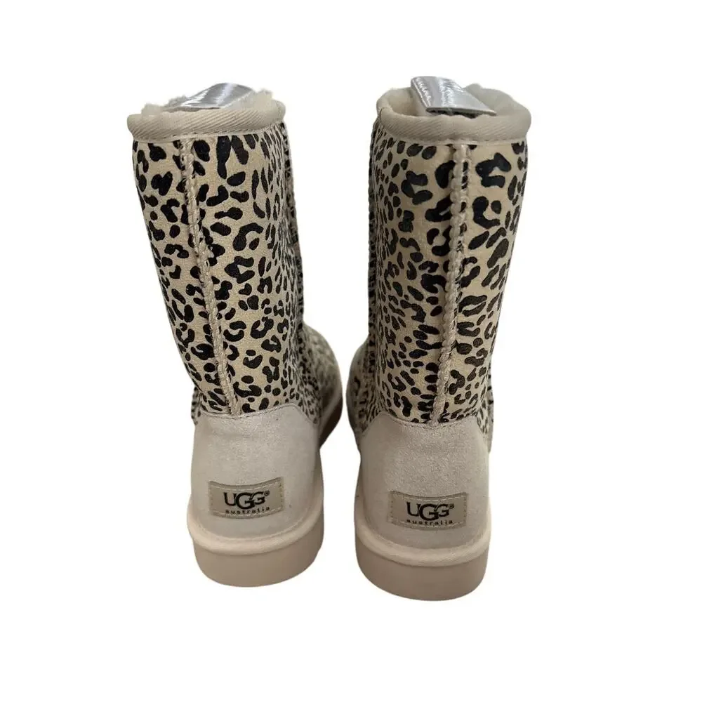 UGG Leopard Print Shearling Boots NWT Real Lamb Fur Australia Vintage